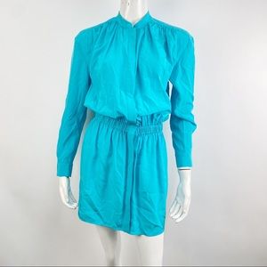 DVF Diane Von Furstenberg Deandra 100% Silk Shirt Dress Size 0 Turquoise
